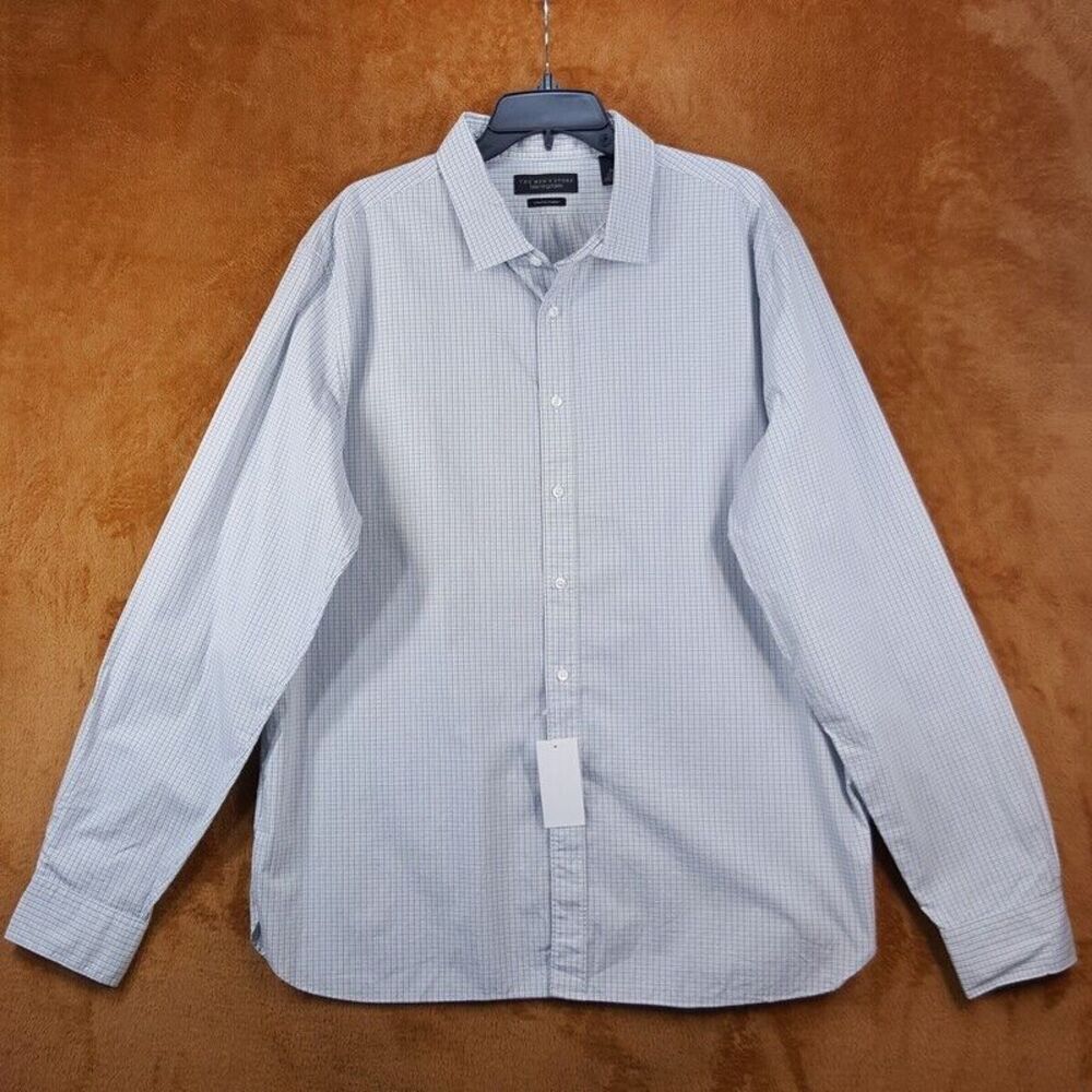 BLOOMINGDALES Mens Shirt Small Green Grid Check Button Business Workwear Plaid